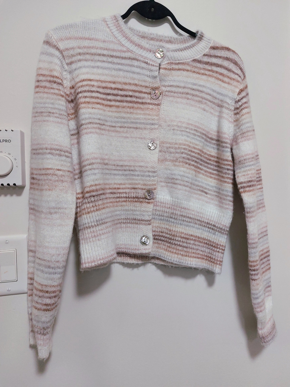 Rachel Zoe Cream & Light Brown Striped Button Cardigan